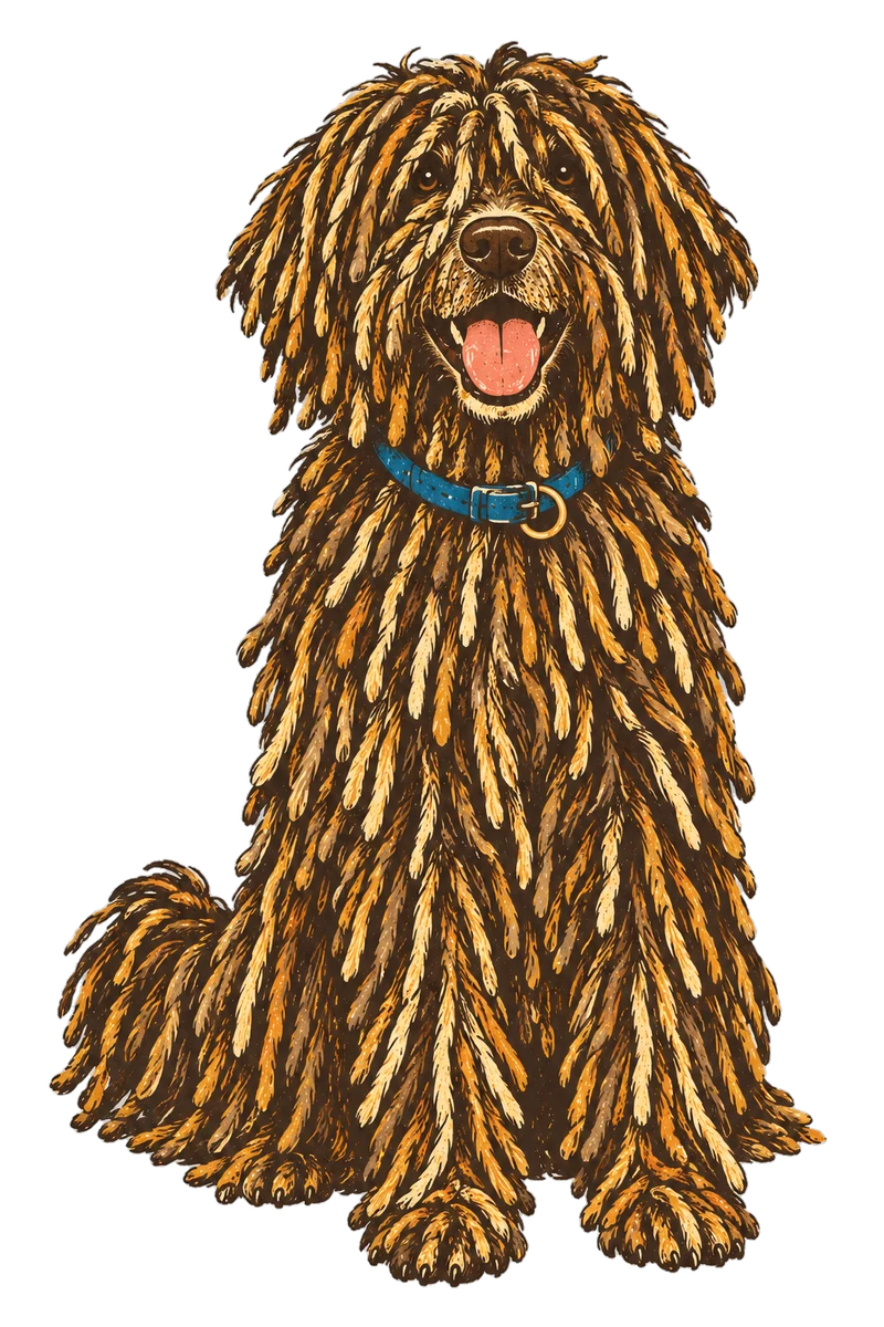 Vintage screen-print illustration representing Puli