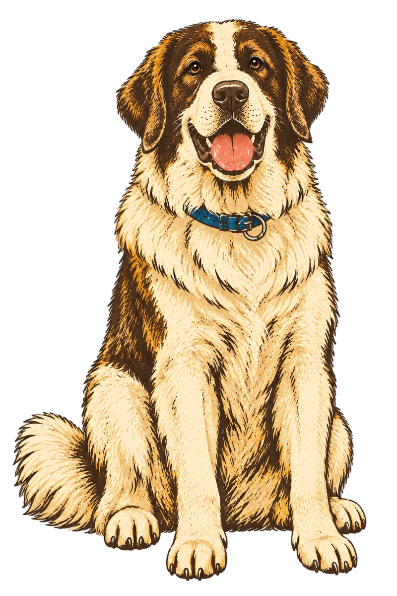 Vintage screen-print illustration representing Pyrenean Mastiff