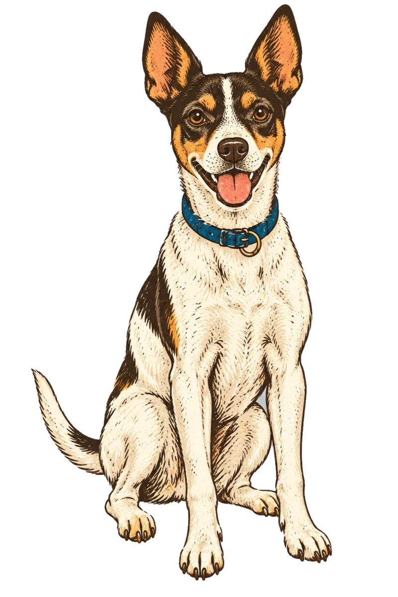 Vintage screen-print illustration representing Rat Terrier
