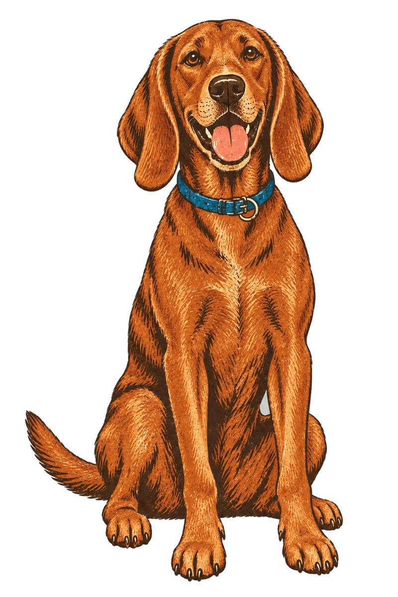 Vintage screen-print illustration representing Redbone Coonhound