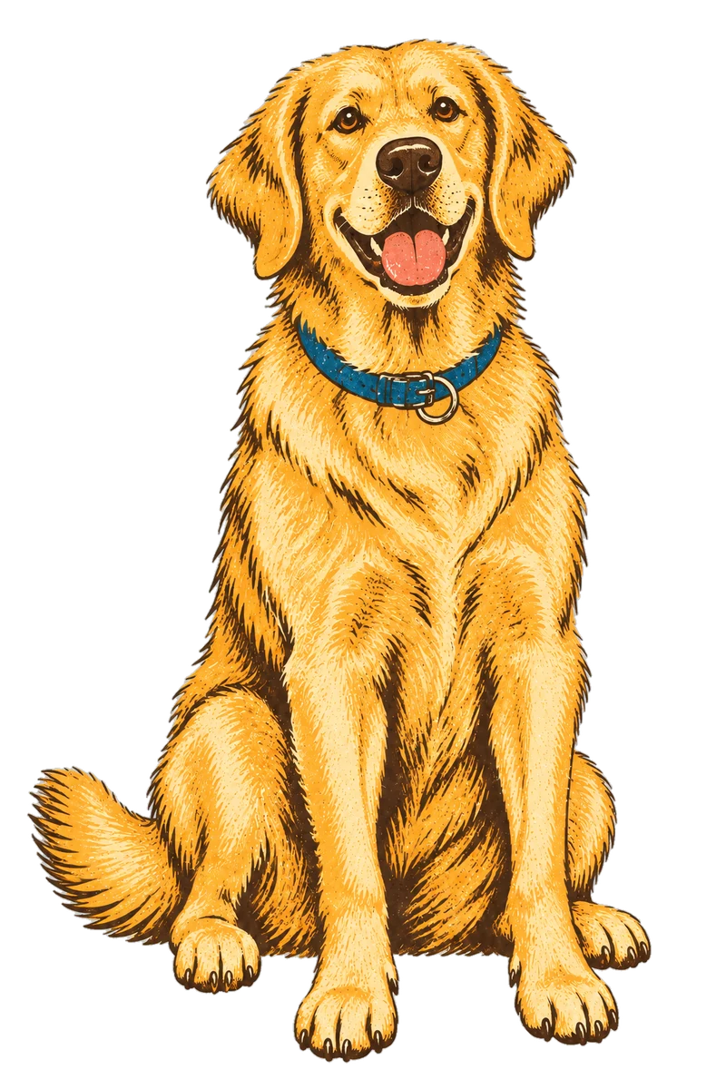 Vintage screen-print illustration representing Retriever