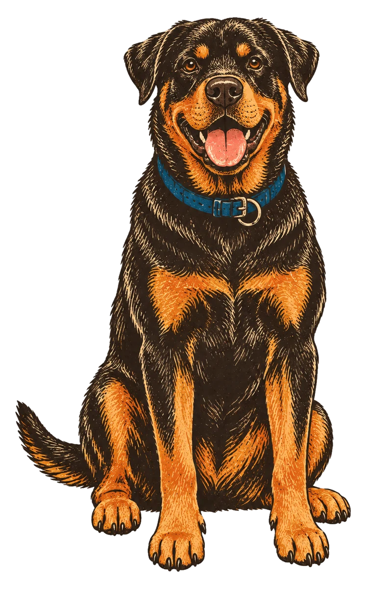 Vintage screen-print illustration representing Rottweiler