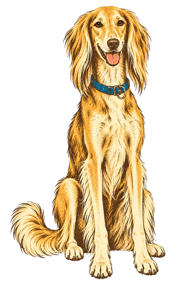 Vintage screen-print illustration representing Saluki