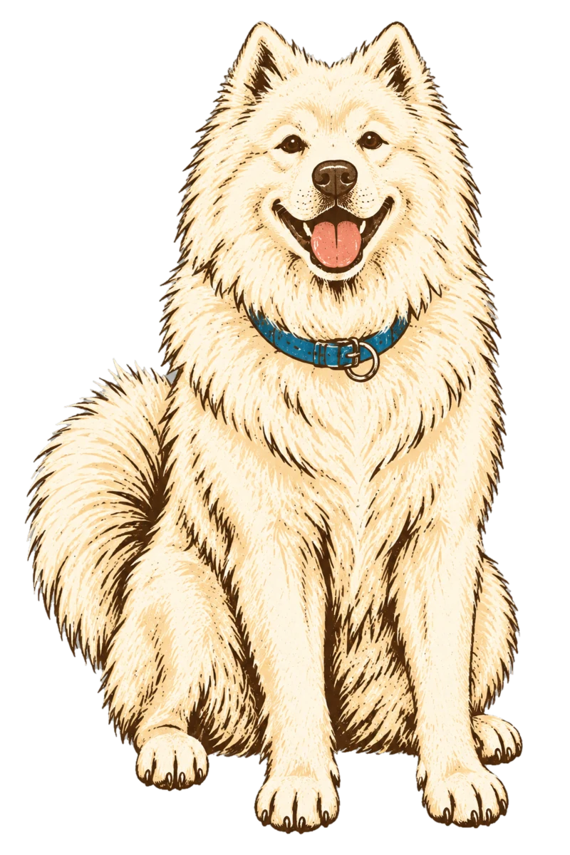 Vintage screen-print illustration representing Samoyed