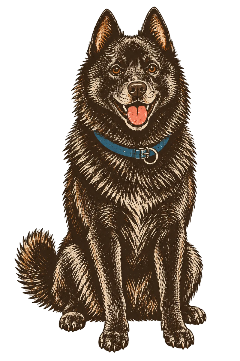 Vintage screen-print illustration representing Schipperke