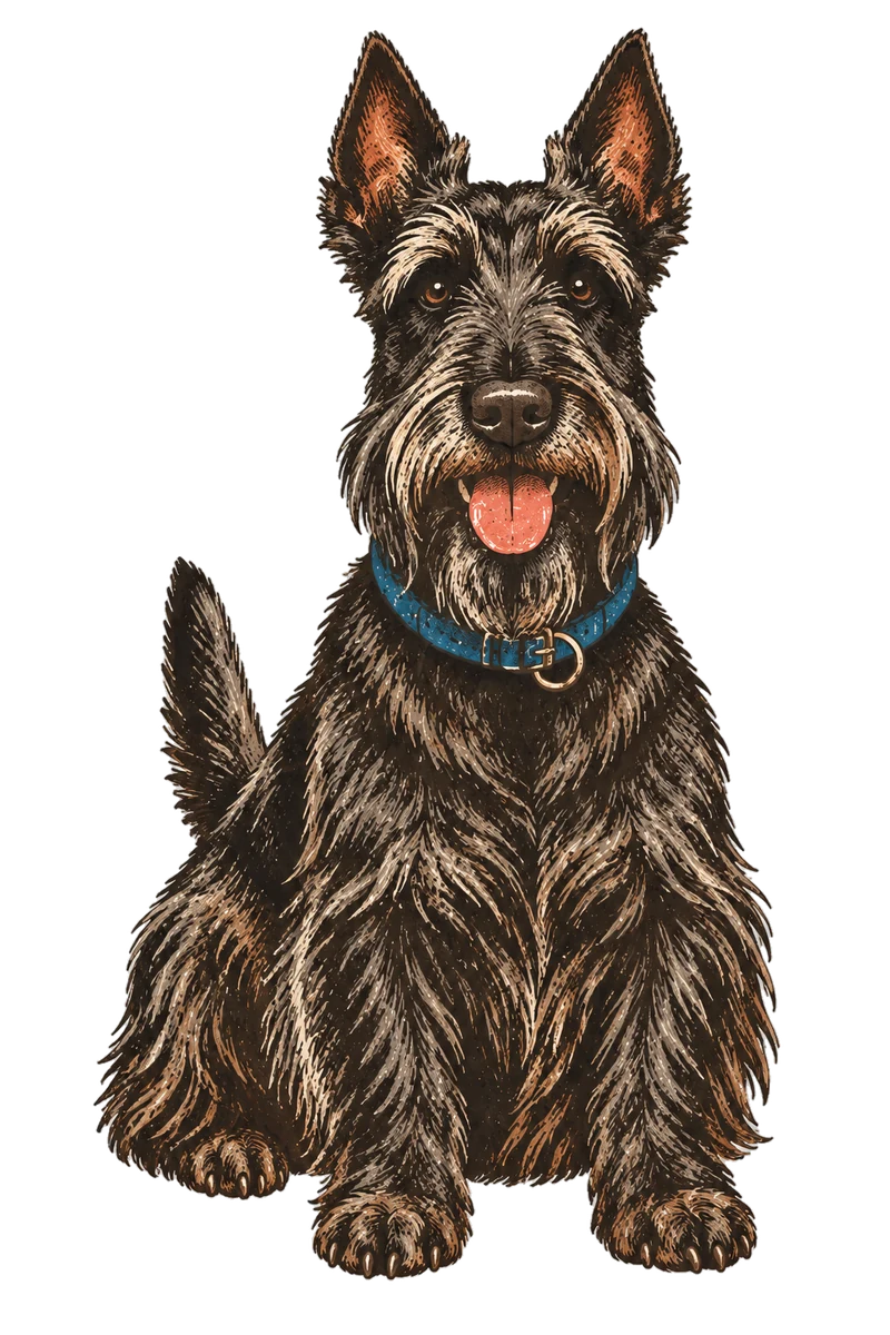Vintage screen-print illustration representing Scottish Terrier