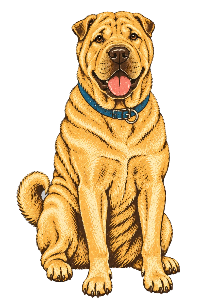 Vintage screen-print illustration representing Shar Pei