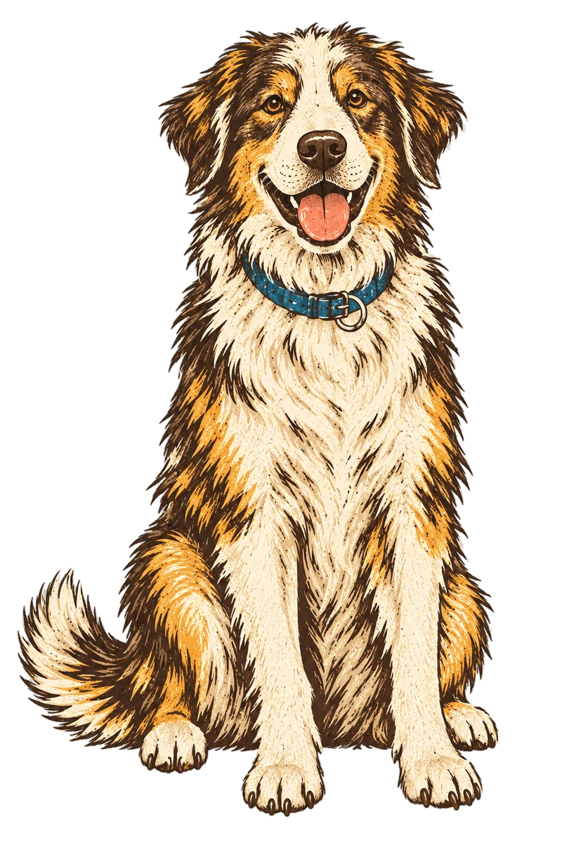 Vintage screen-print illustration representing Sheepdog