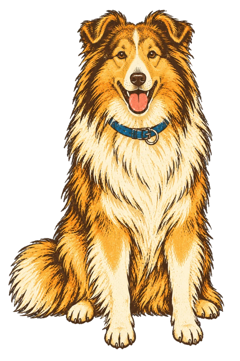 Vintage screen-print illustration representing Shetland Sheepdog
