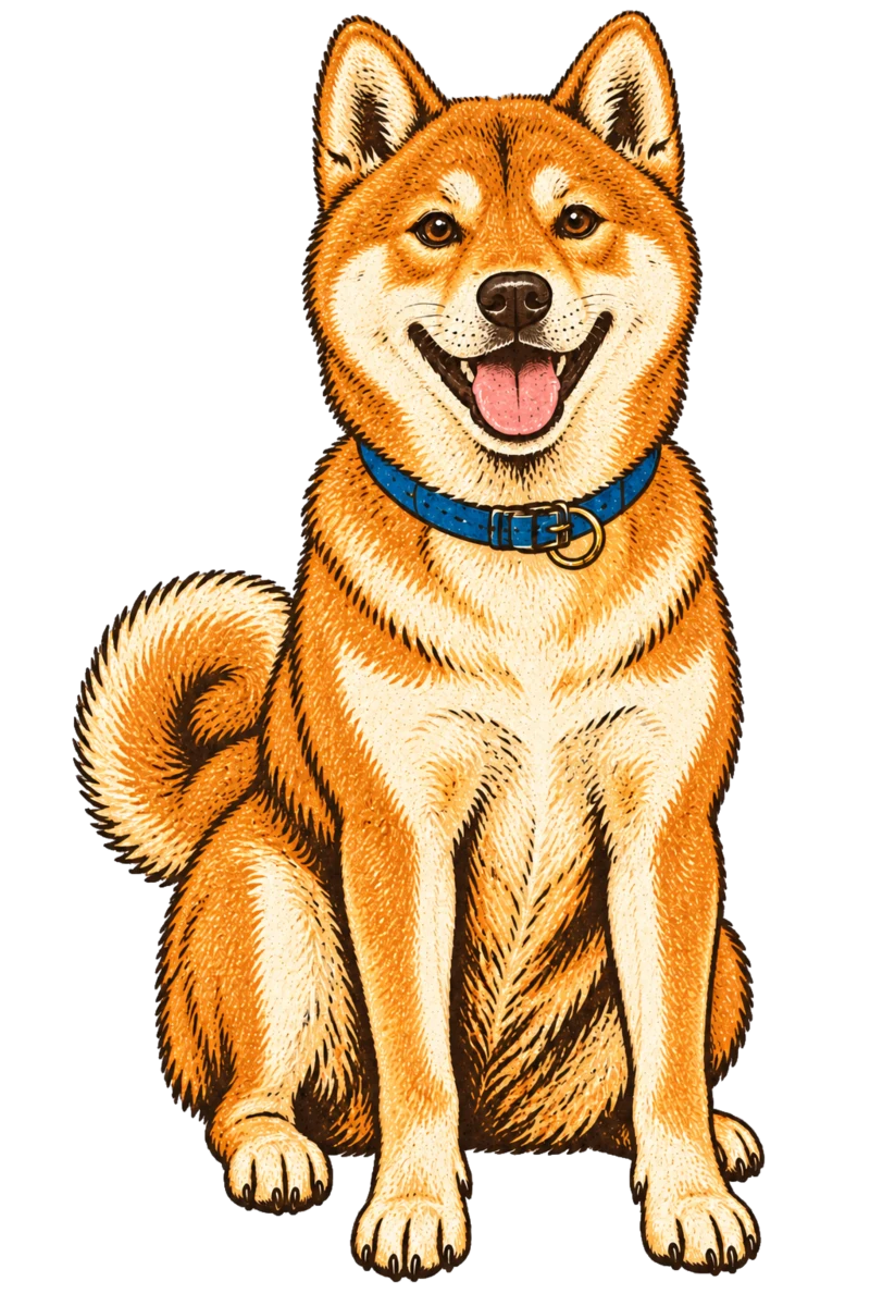 Vintage screen-print illustration representing Shiba Inu