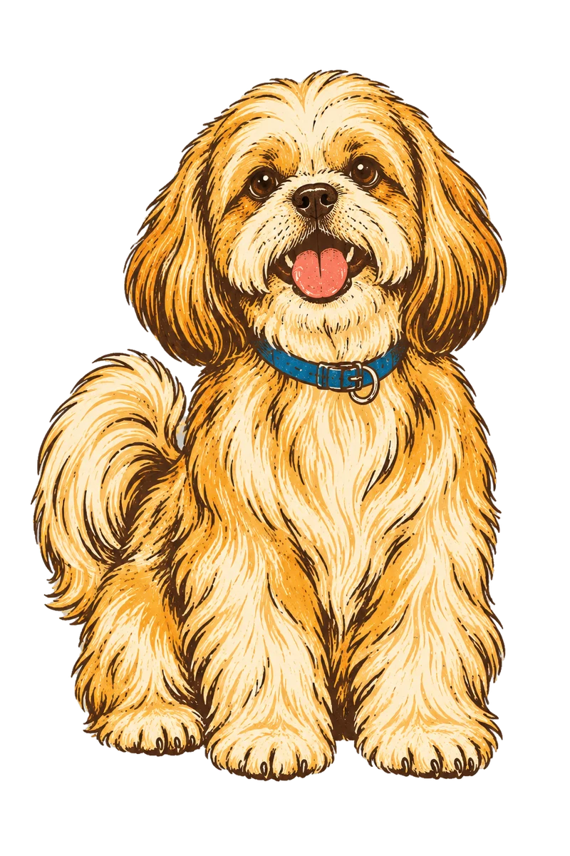 Vintage screen-print illustration representing Shih Tzu