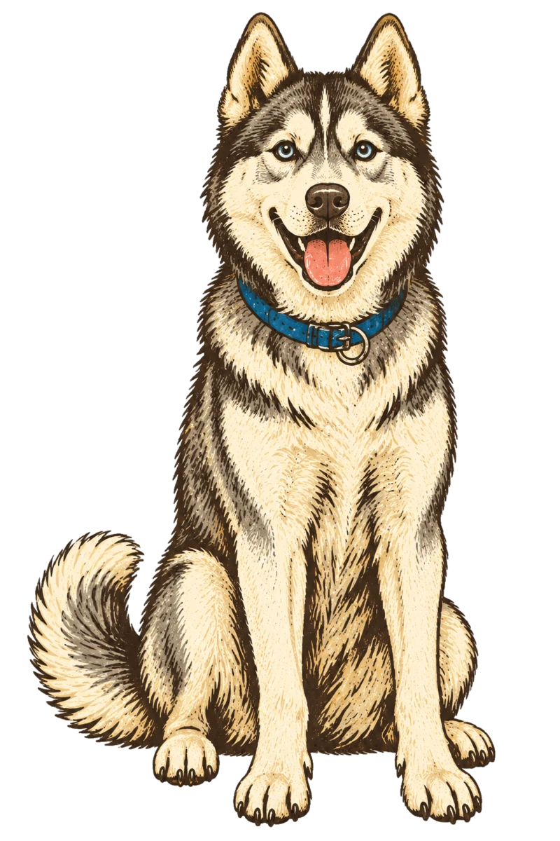 Vintage screen-print illustration representing Siberian Husky