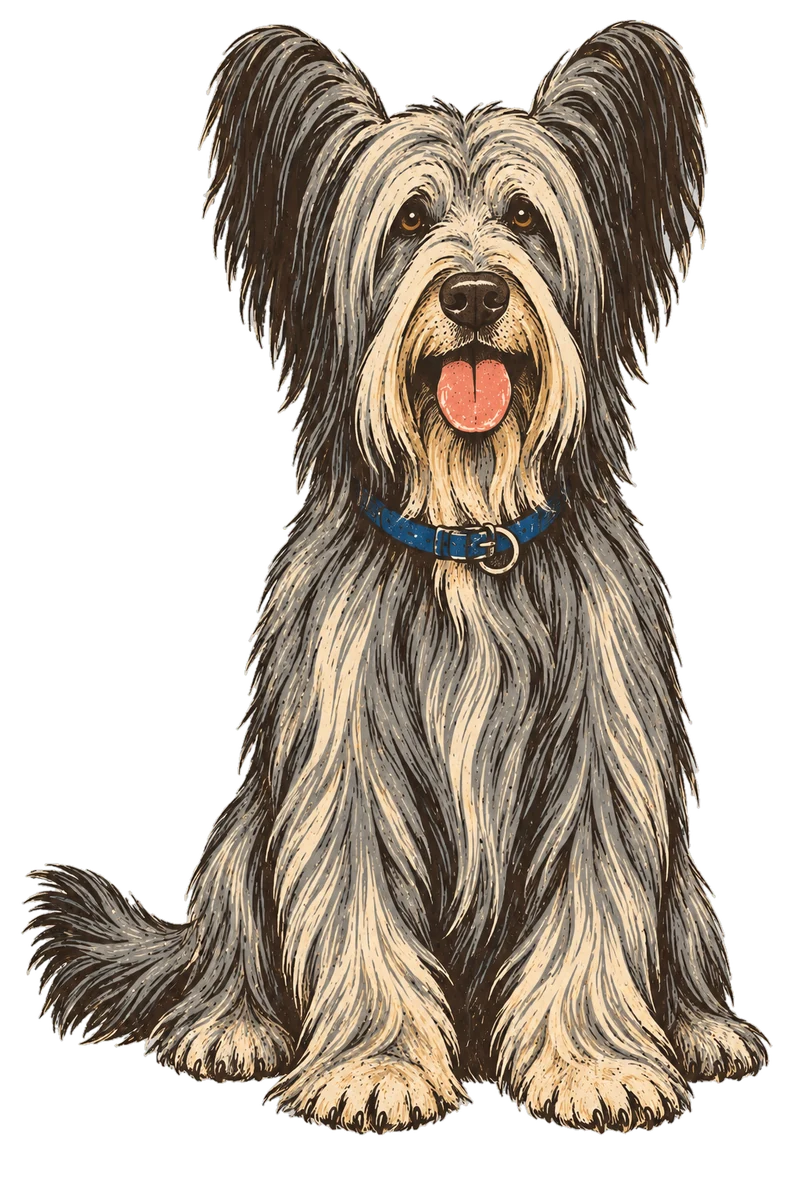 Vintage screen-print illustration representing Skye Terrier