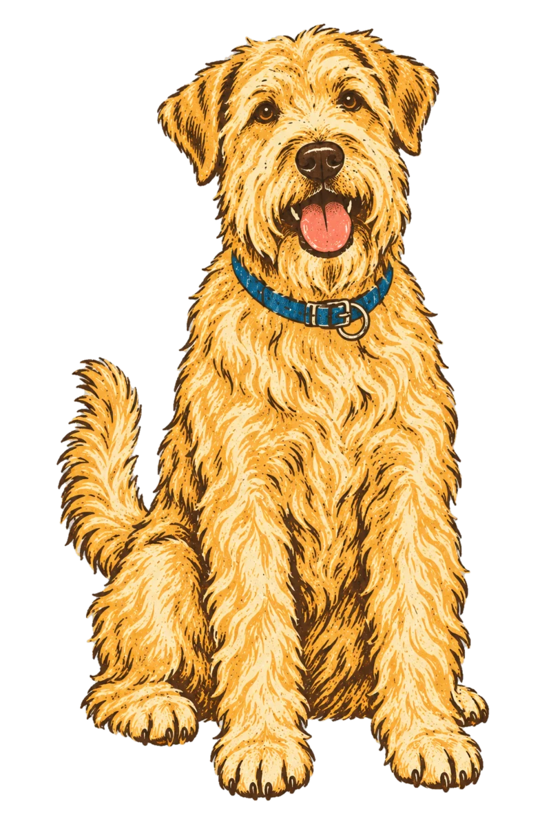 Vintage screen-print illustration representing Soft-Coated Wheaten Terrier