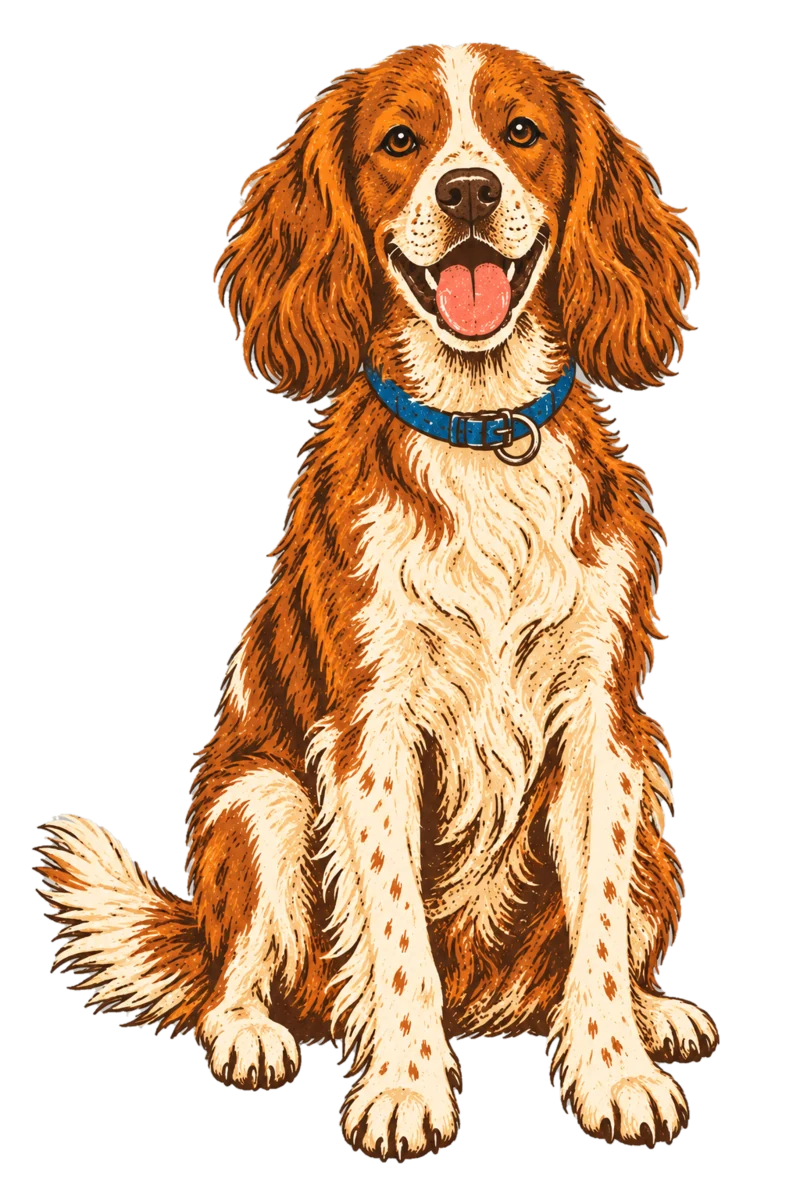 Vintage screen-print illustration representing Spaniel