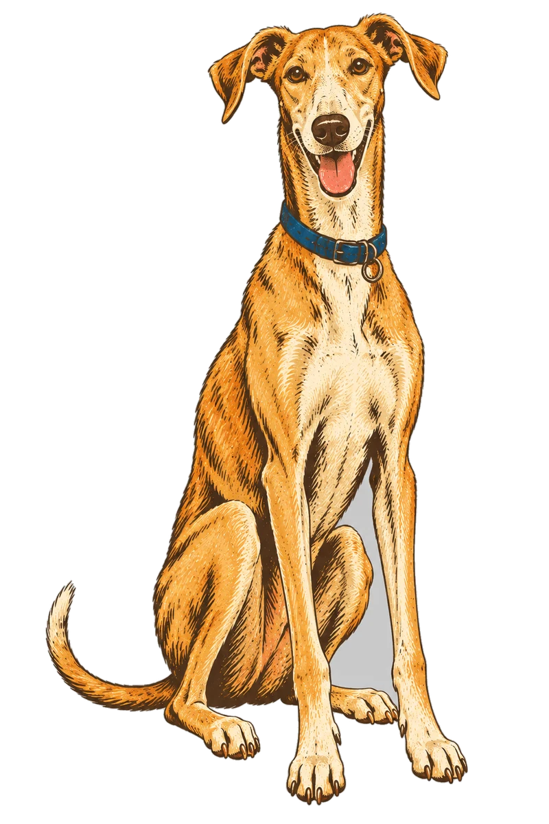 Vintage screen-print illustration representing Spanish Greyhound