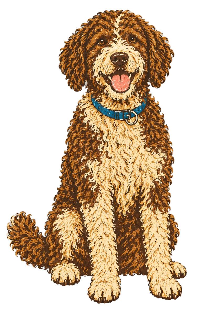 Vintage screen-print illustration representing Spanish Water Dog
