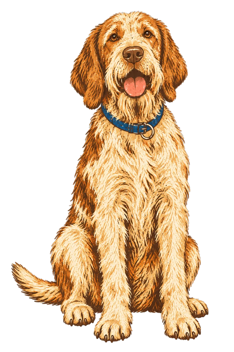 Vintage screen-print illustration representing Spinone Italiano