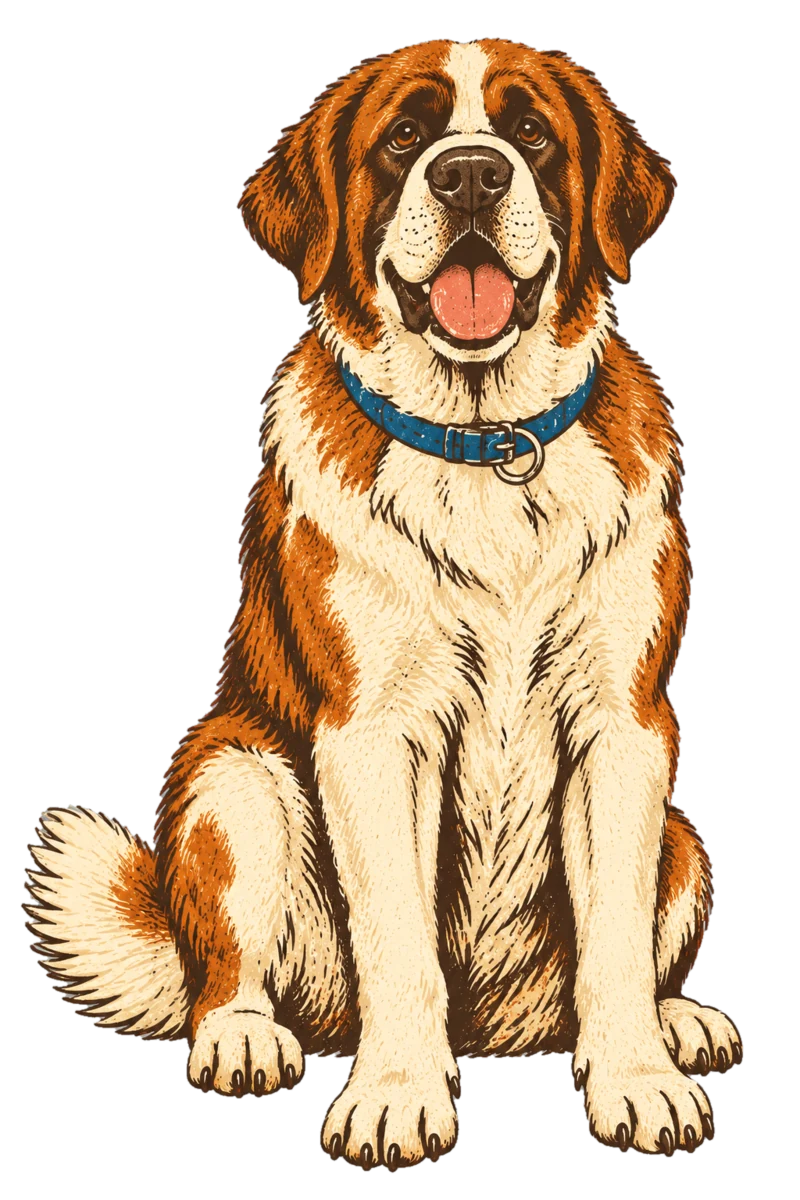 Vintage screen-print illustration representing St. Bernard