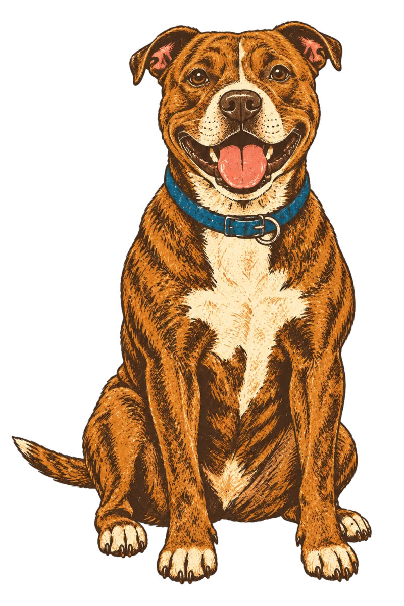 Vintage screen-print illustration representing Staffordshire Bull Terrier