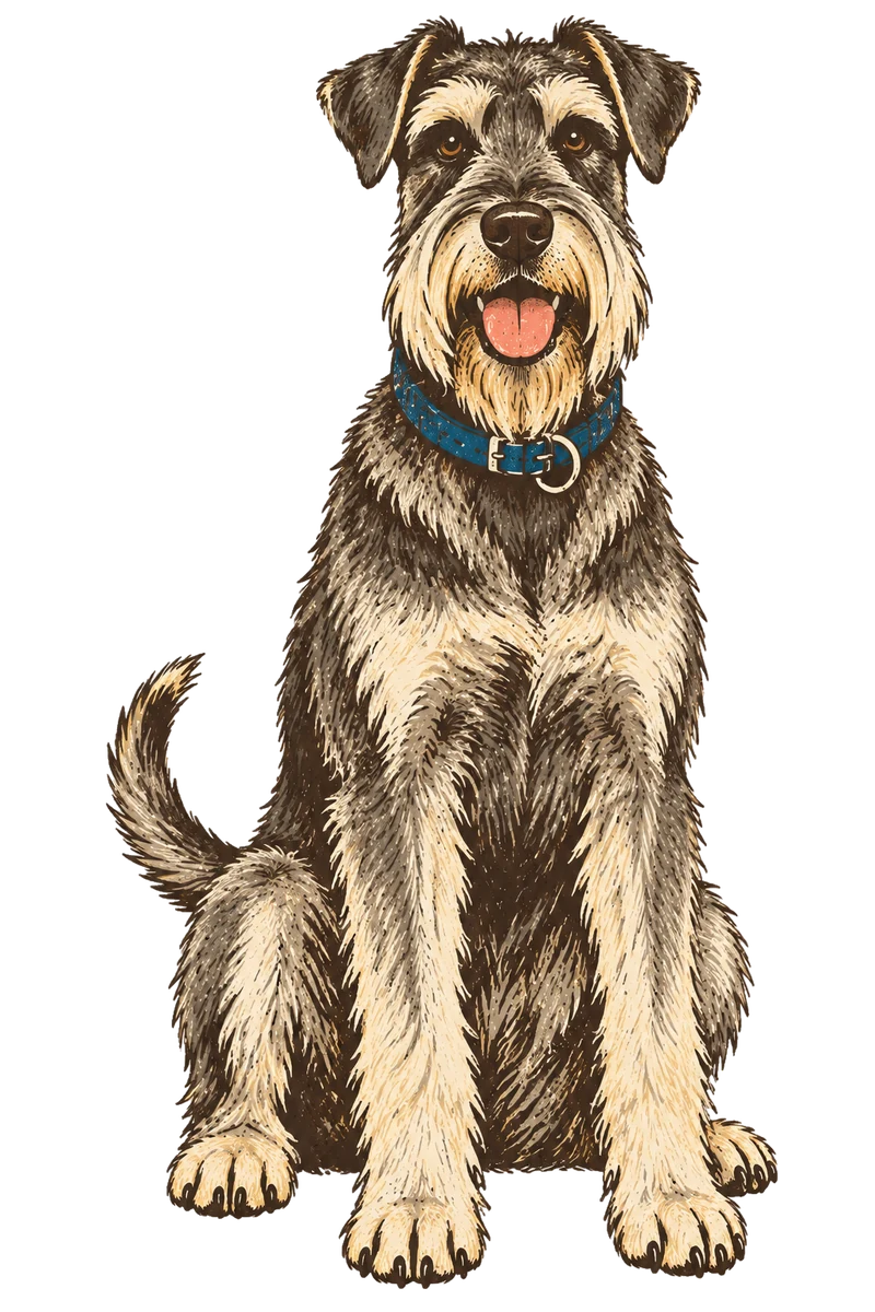 Vintage screen-print illustration representing Standard Schnauzer