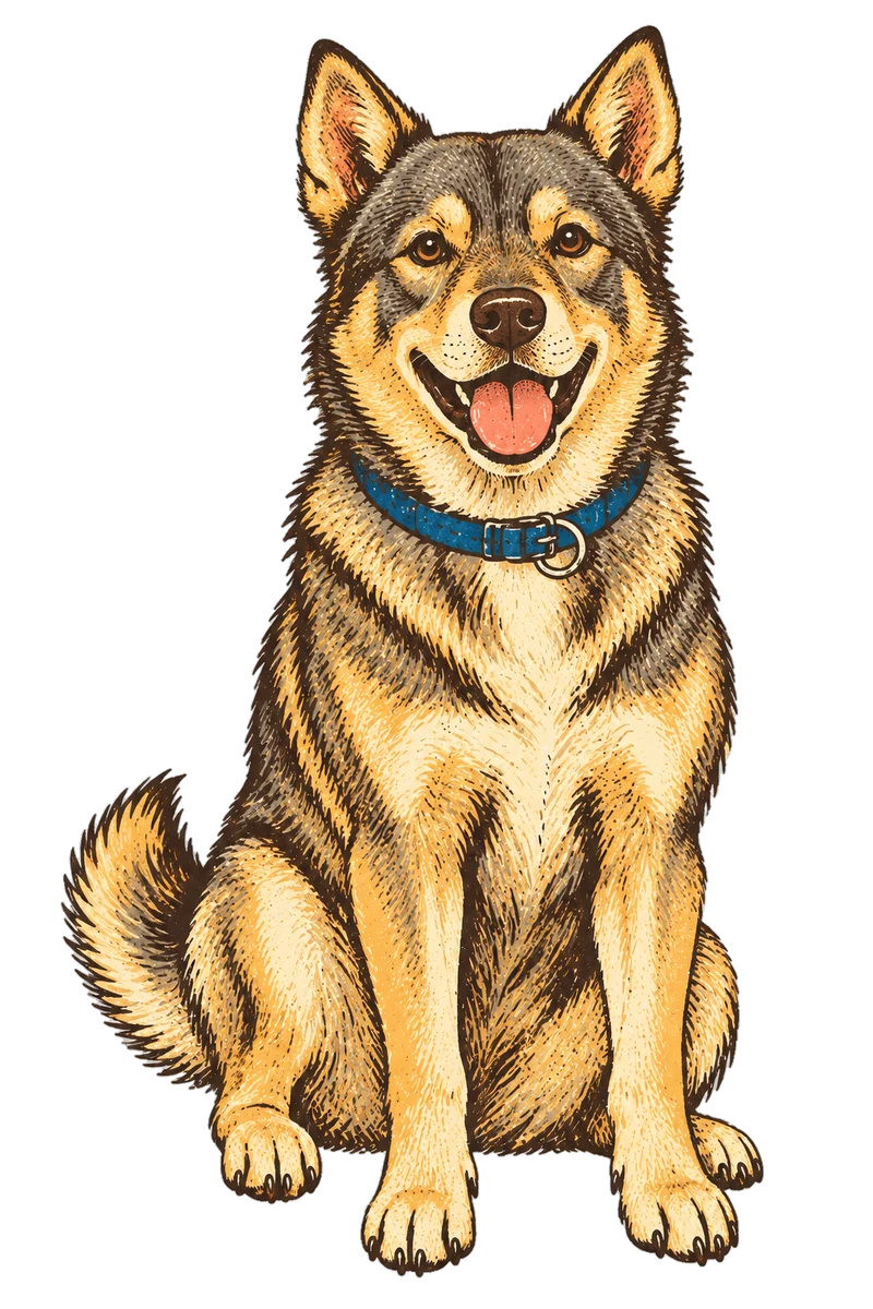 Vintage screen-print illustration representing Swedish Vallhund