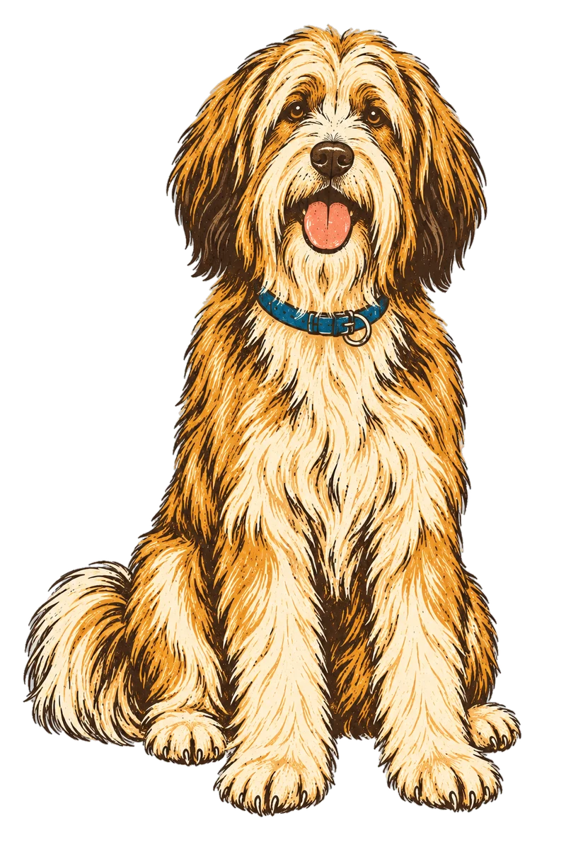Vintage screen-print illustration representing Tibetan Terrier
