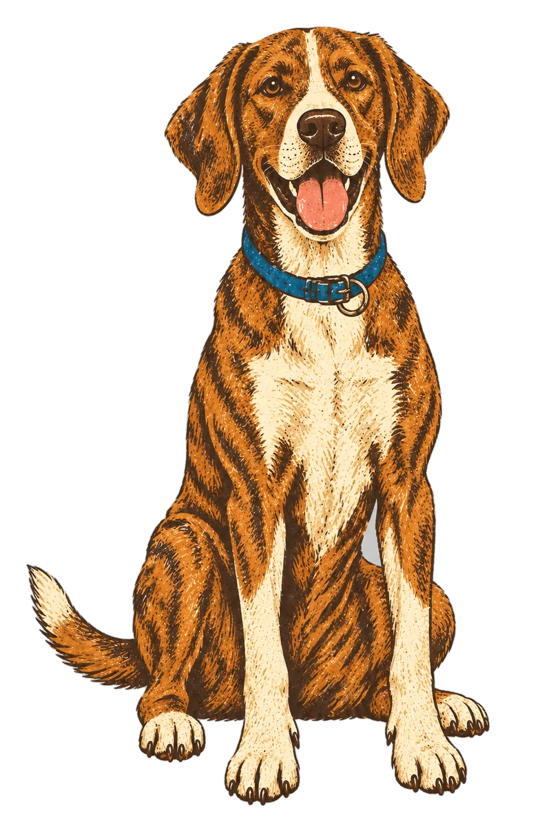 Vintage screen-print illustration representing Treeing Tennessee Brindle