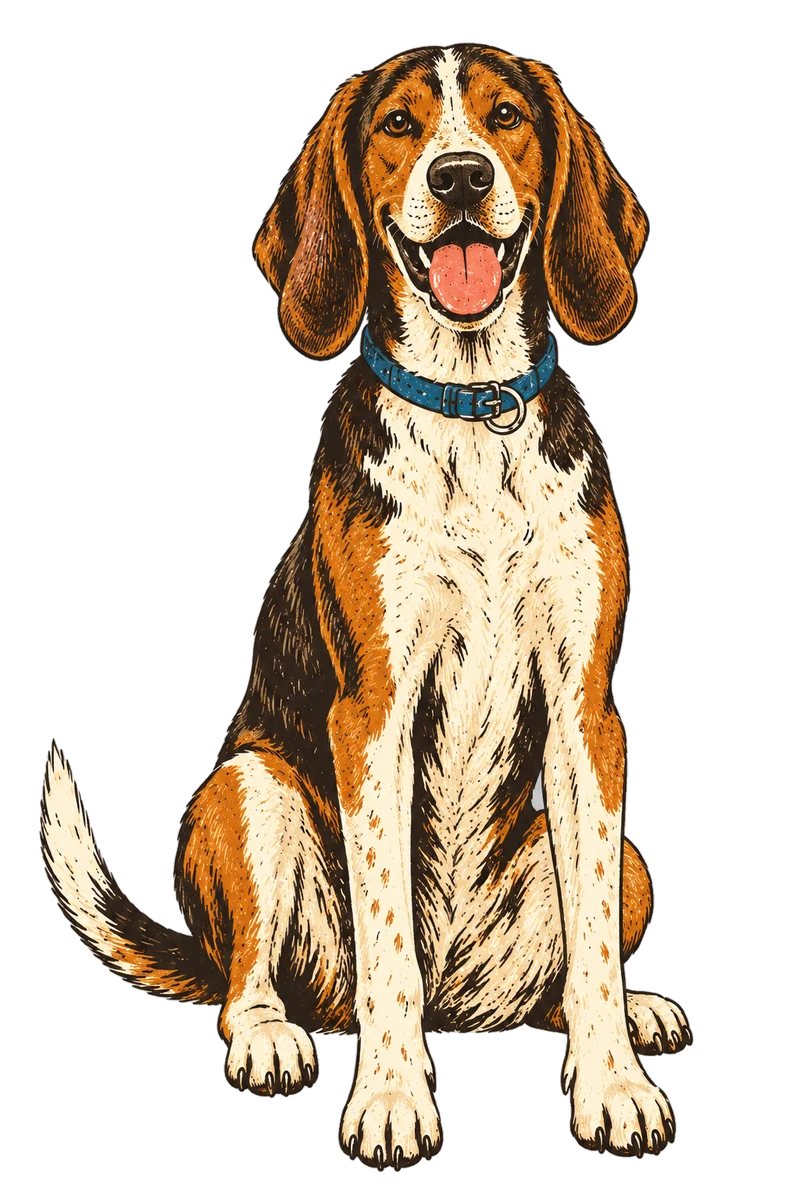 Vintage screen-print illustration representing Treeing Walker Coonhound