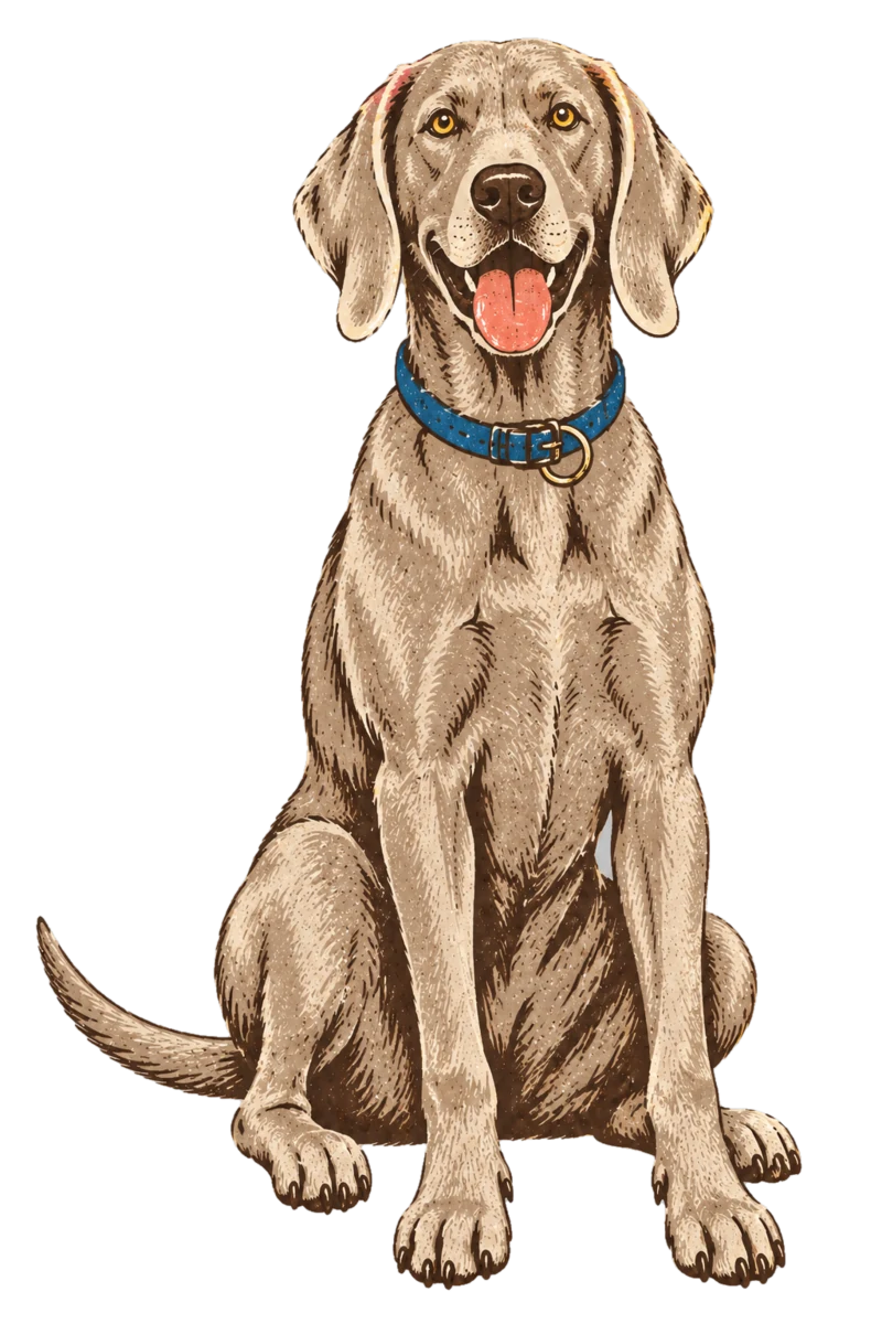 Vintage screen-print illustration representing Weimaraner
