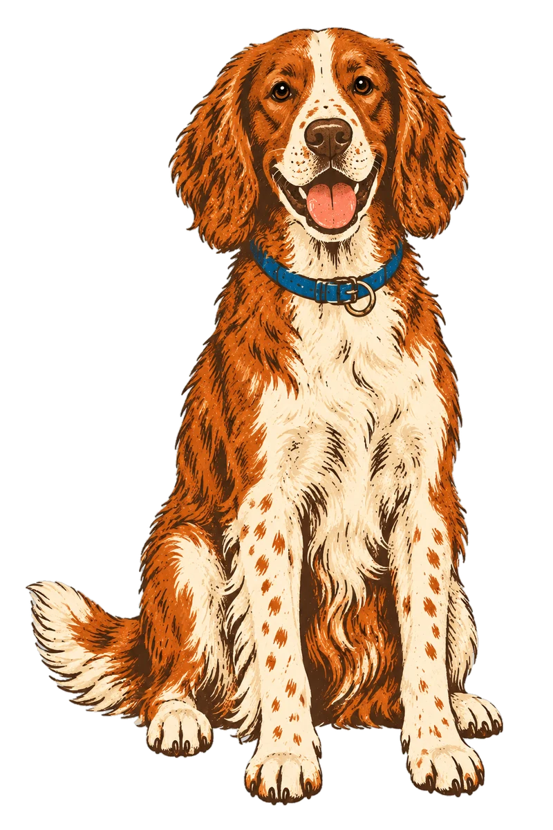 Vintage screen-print illustration representing Welsh Springer Spaniel