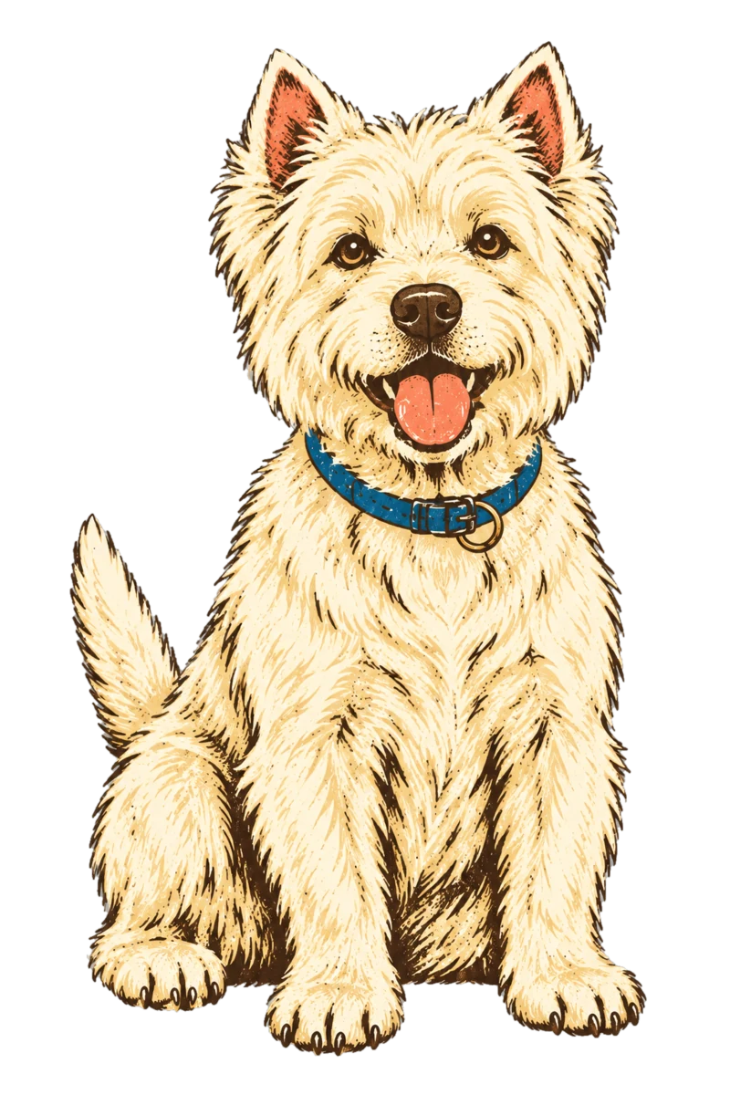 Vintage screen-print illustration representing West Highland White Terrier