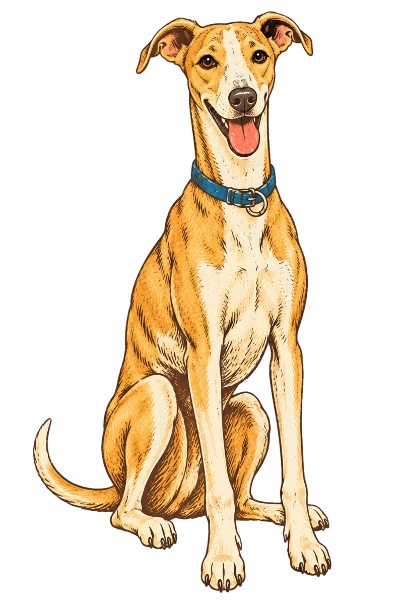 Vintage screen-print illustration representing Whippet