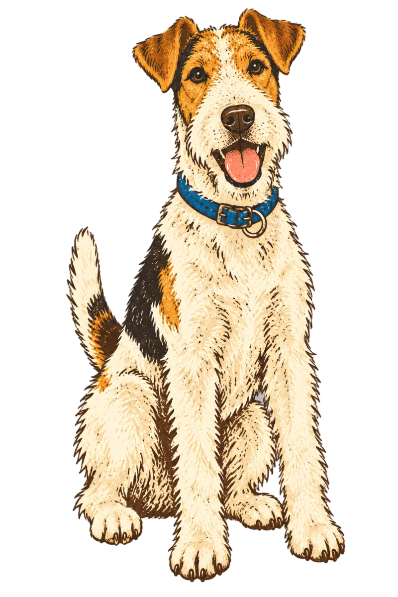Vintage screen-print illustration representing Wire Fox Terrier