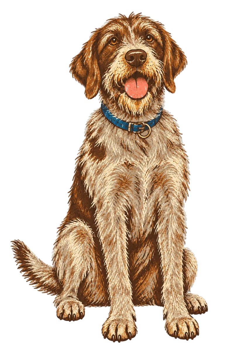 Vintage screen-print illustration representing Wirehaired Pointing Griffon