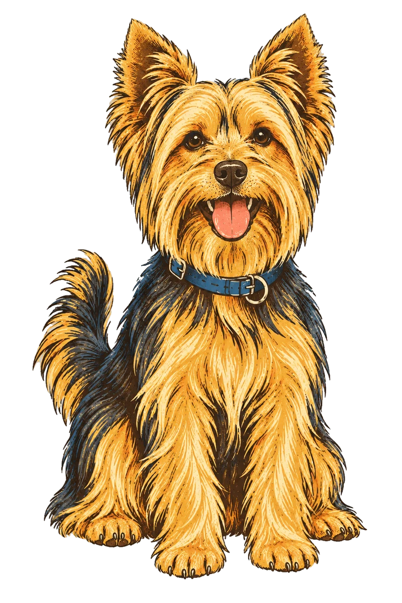 Vintage screen-print illustration representing Yorkshire Terrier