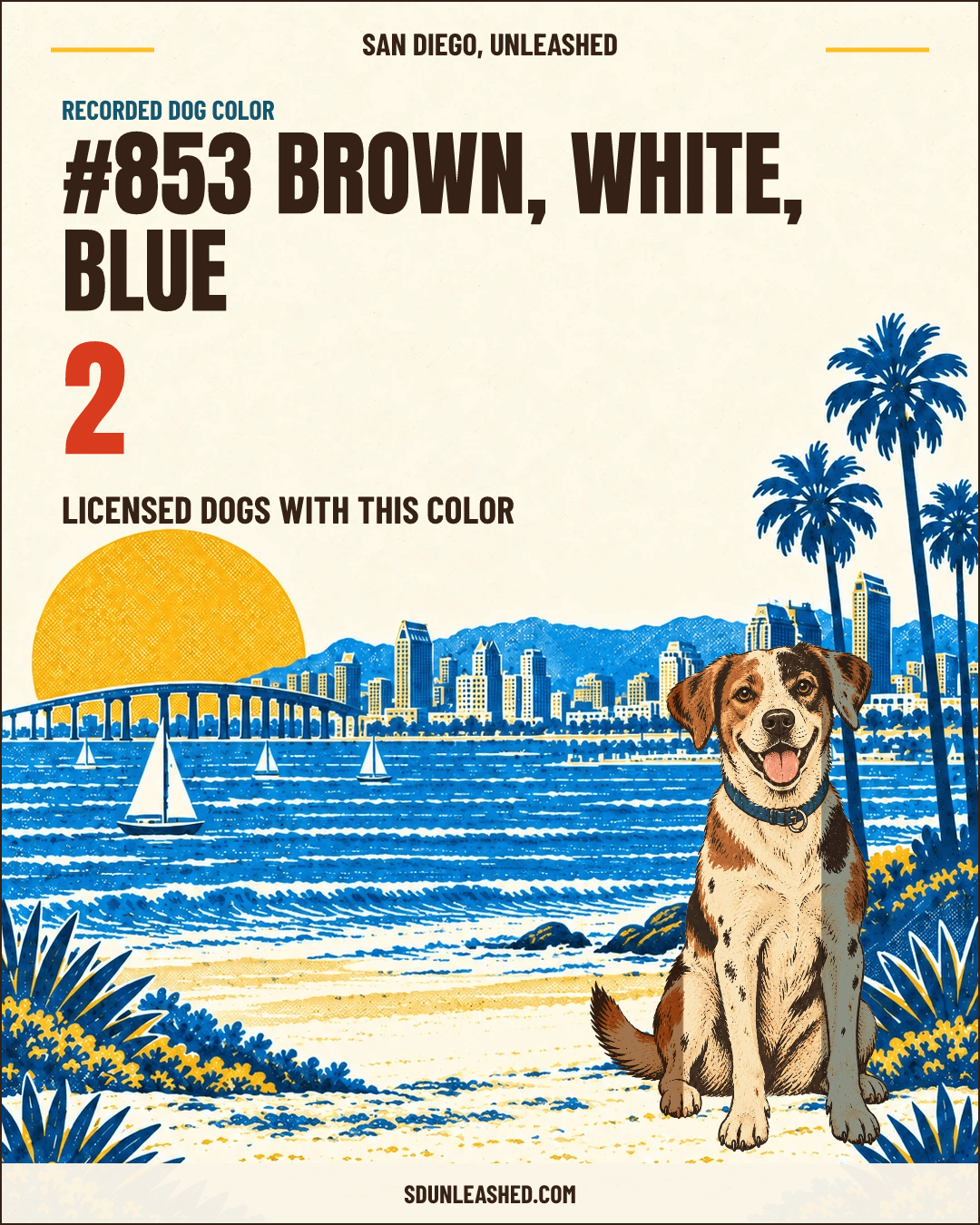 Brown, White, Blue share card