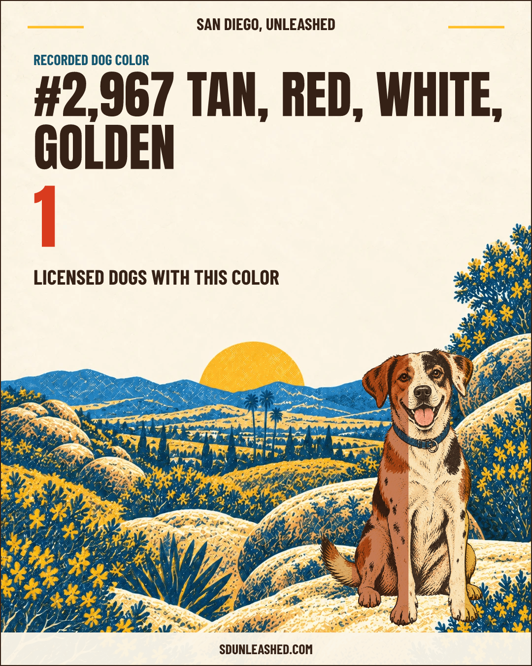Tan, Red, White, Golden share card